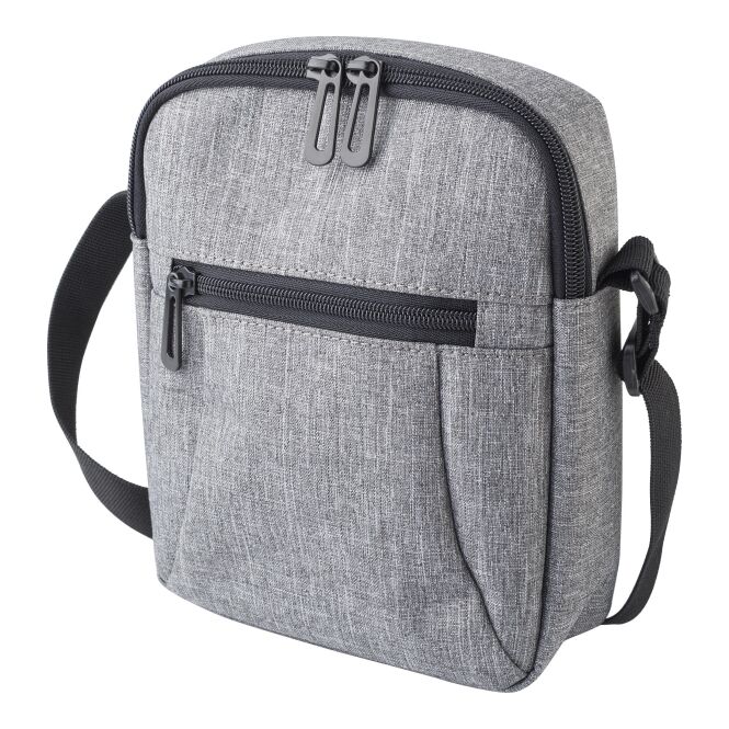 Werbeartikel Umhängetasche aus Polyester mit Logodruck – Grau – funktionale Schultertasche für Messen und den Büroalltag