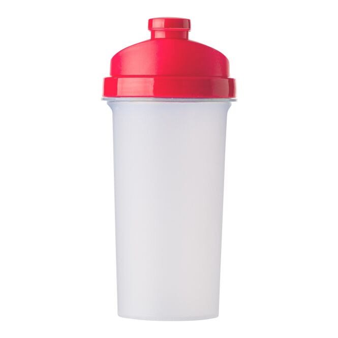 Werbeartikel Messbecher Cuisine mit Logodruck – Rot – Kunststoff-Shaker mit Sieb für Fitness und Büro