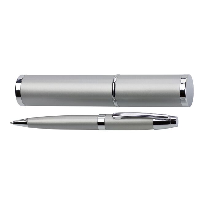 Kundengeschenk Kugelschreiber Big Daddy – silber – mit Gravur im XXL-Etui, schwarz schreibend, Drehkugelschreiber für den Büroalltag