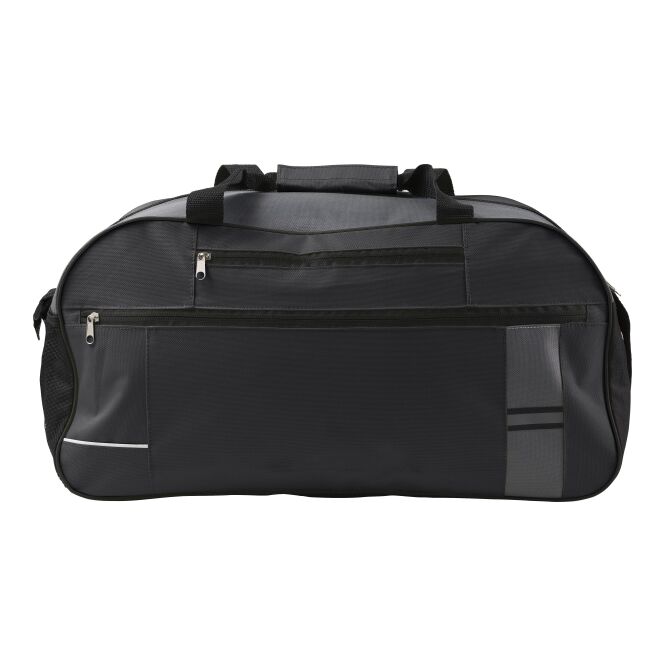 Werbeartikel Sporttasche Bantana mit Logodruck – aus widerstandsfähigem Polyester – Schwarz – praktische Reisetasche für Team-Events
