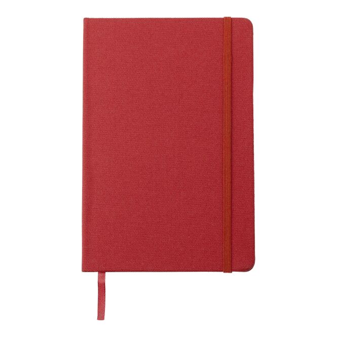 Werbeartikel RPET Notizbuch DIN A5 mit Logodruck – Rot – nachhaltiges Schreibbuch für Büro und Konferenzen