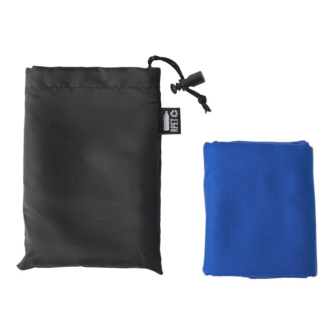 Werbeartikel RPET-Handtuch mit Logodruck – Kobaltblau – nachhaltiges Strandaccessoire für Unternehmen