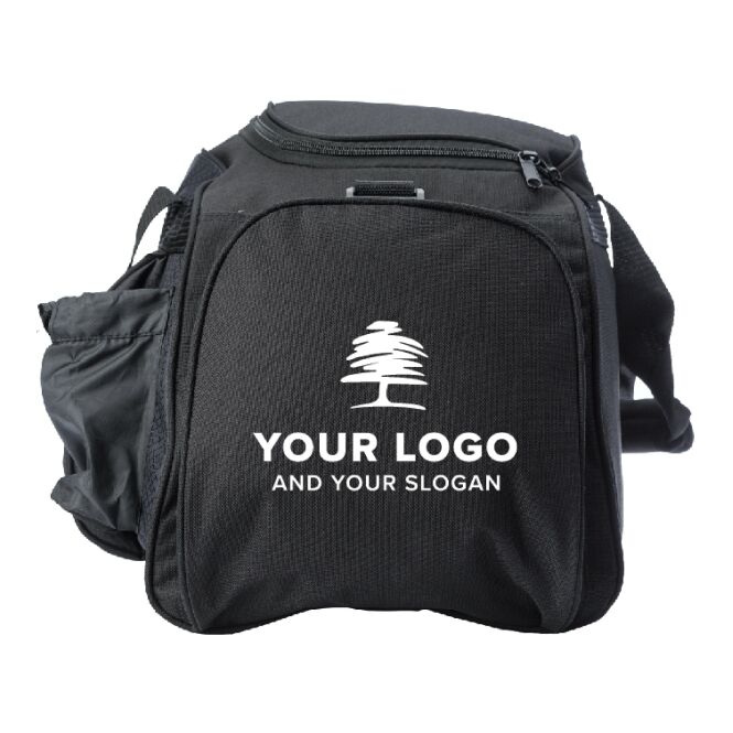 Werbeartikel Sporttasche Arena mit Logodruck – Schwarz – geräumige Reisetasche für Sport und Business