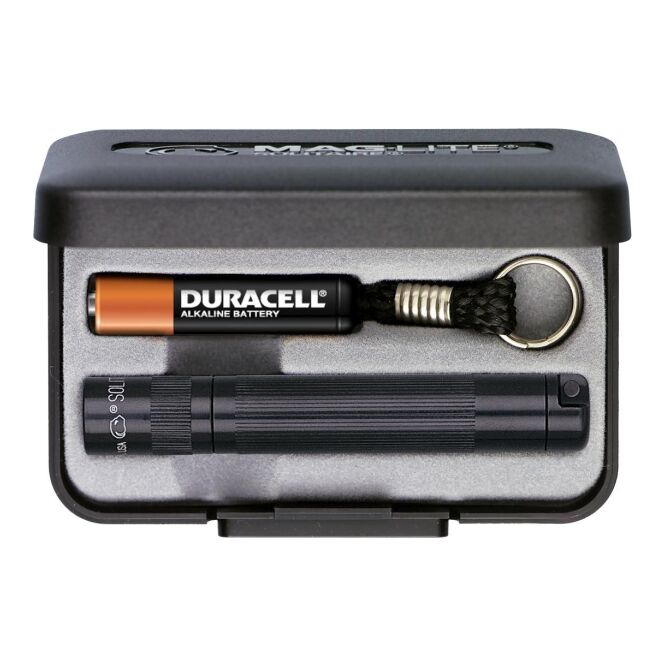Firmengeschenk Mini-Maglite Taschenlampe aus Aluminium mit Gravur – Schwarz – Leuchtmittel für Profis und Bürobedarf