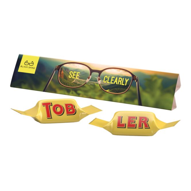 Firmengeschenk Toblerone Riegel 35g mit Logo bedruckt – 4c Euroskala – klassische Milchschokolade als Werbepräsent für Kunden und Mitarbeiter