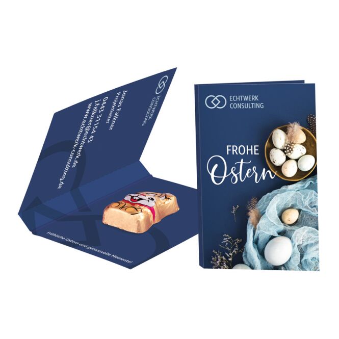 Oster-Werbeartikel Werbekarte Visitenkartenformat – ostern – mit individuell bedrucktem Logo als süßes Oster-Werbegeschenk für Kunden