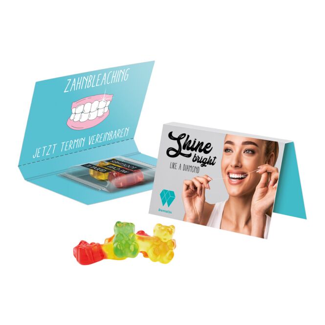 Werbeartikel Trolli Team Bärchen – fruchtgummi – mit individuellem Werbeaufdruck im Visitenkartenformat als Give-away für Kunden und Team