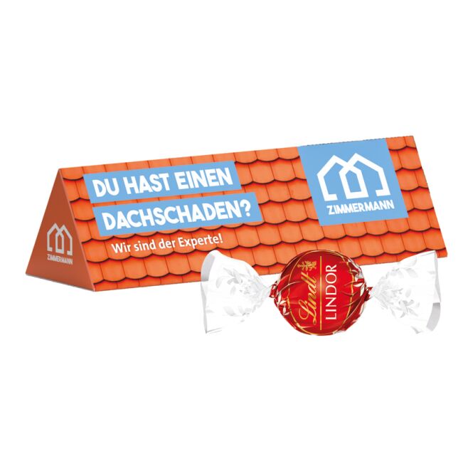 Premium-Werbeartikel Lindt Lindor Mini Kugeln – weiß – mit individuell bedrucktem Etikett 50 g als Weihnachtsgeschenk für Kunden und Partner