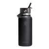 Hydro Flask Wide Mouth 946 ml isolierte Edelstahl Trinkflasche mit Strohhalmverschluss weiß
