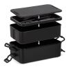 Doppelte Lunchbox mit Besteck Schwarz | 1-farbiger Tampondruck | Deckel | 50 mm x 50 mm