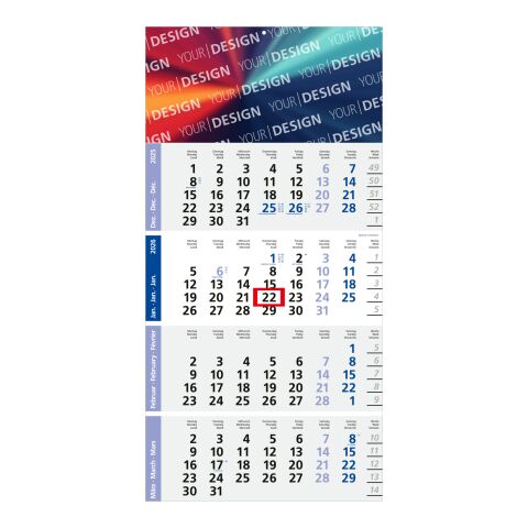 4-Monatskalender Logic 4 Post Bestseller (Einblatt) Hellgrau-rot | ohne Werbeanbringung