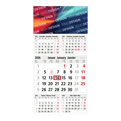 5-Monatskalender Commerce 5 Post Bestseller (Einblatt) Hellgrau-rot | ohne Werbeanbringung