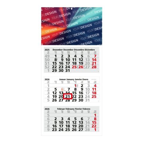 3-Monatskalender Medium Light 3 Bestseller (Mehrblock) Hellgrau-rot | ohne Werbeanbringung