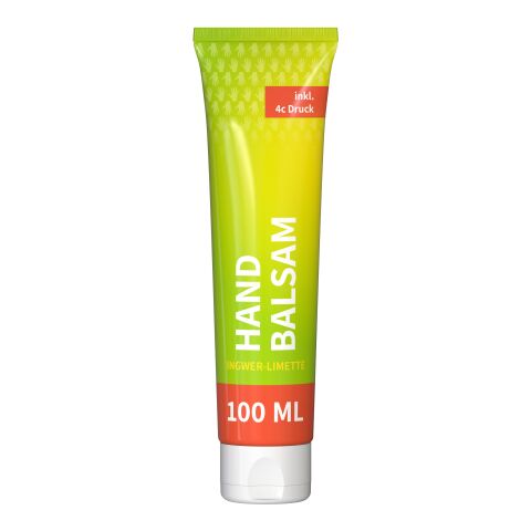 100 ml Tube - Handbalsam &quot;Ingwer-Limette&quot; - FullbodyPrint Weiß | ohne Werbeanbringung