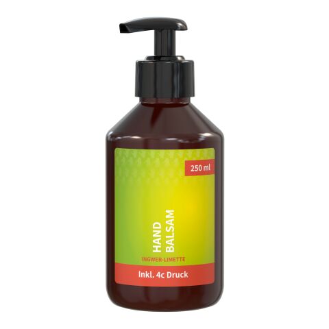 250 ml Spender - Handbalsam &quot;Ingwer-Limette&quot; - Body Label Braun | ohne Werbeanbringung