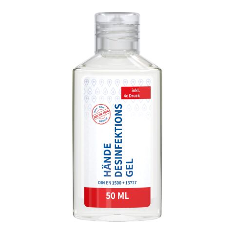 50 ml Flasche - Hände-Desinfektionsgel (DIN EN 1500) - Body Label Transparent | 4C &quot;Body Label&quot; glänzend