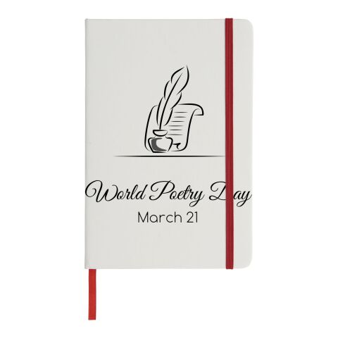 Spectrum weißes A5 Notizbuch mit farbigem Gummiband Standard | transparent-rot | ohne Werbeanbringung | Nicht verfügbar | Nicht verfügbar | Nicht verfügbar