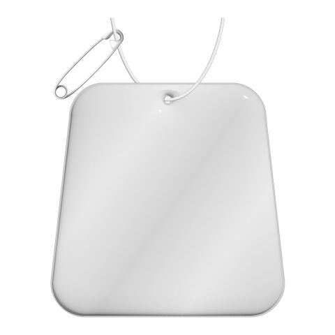 RFX™ Trapezförmiger reflektierender PVC-Aufhänger weiß | 1-farbiger Siebdruck | Rückseite | 64 mm x 64 mm