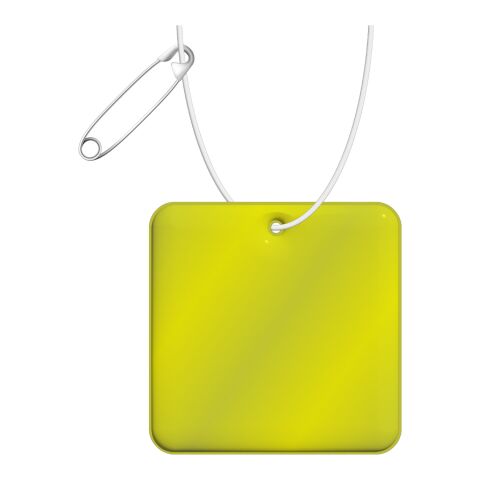 RFX™ quadratischer reflektierender PVC-Aufhänger neongelb | Nicht verfügbar | 1-farbiger Siebdruck | Rückseite | 39 mm x 39 mm