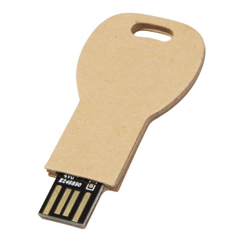 Schlüssel USB-Stick 2.0 aus recyceltem Papier Kraftpapier | 64 GB | 1-farbiger Tampondruck | Vorderseite | 36 mm x 14 mm