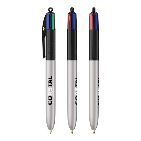 BIC® 4 Colours Glacé Kugelschreiber Schwarz-Silber | 1-farbiger Siebdruck | Schaft-rechts vom Clip | 30.00 mm x 43.00 mm