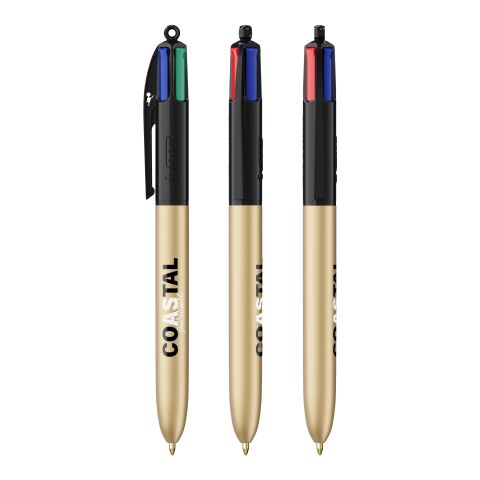 BIC® 4 Colours Glacé Kugelschreiber Schwarz-gold | 1-farbiger Siebdruck | Schaft-Rechts vom Clip | 30.00 mm x 43.00 mm
