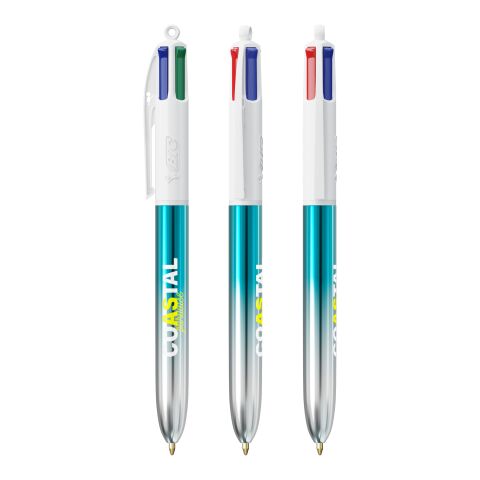 BIC® 4 Colours® Bicolor + Lanyard türkis | 1-farbiger Siebdruck | Schaft-rechts vom Clip | 30.00 mm x 43.00 mm