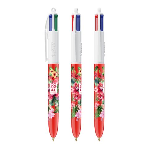 BIC® 4 Colours Kugelschreiber BritePix Digital Weiß-rot | 1-farbiger Siebdruck | Upper Part-gegenüber vom Clip | 22.00 mm x 10.00 mm