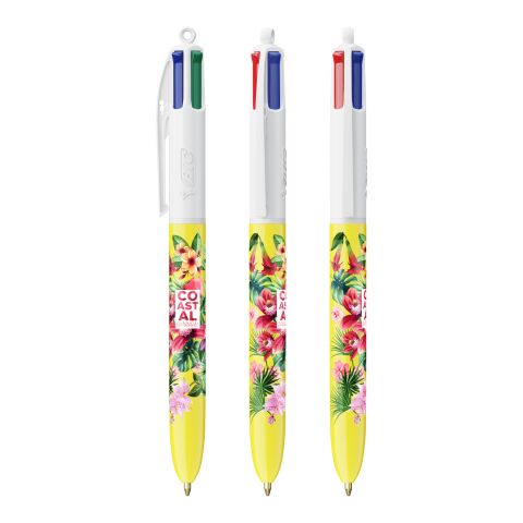BIC® 4 Colours Kugelschreiber BritePix Digital Weiß-gelb | 1-farbiger Siebdruck | Schaft-rechts vom Clip | 30.00 mm x 43.00 mm