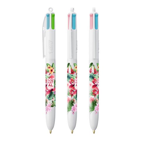BIC® 4 Colours Fashion Kugelschreiber weiß | 1-farbiger Siebdruck | Upper Part-gegenüber vom Clip | 22.00 mm x 10.00 mm