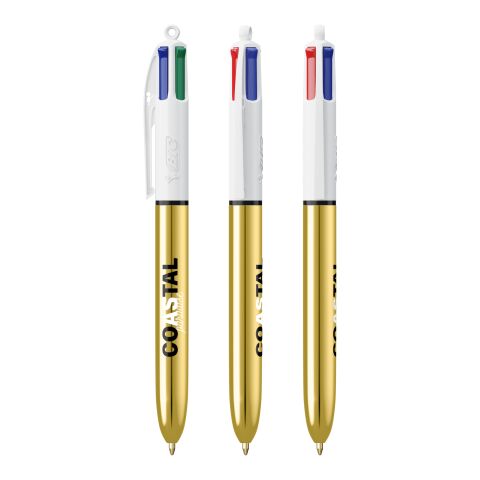 BIC® 4 Colours Shine Kugelschreiber Weiß-gold | 1-farbiger Siebdruck | Schaft-Rechts vom Clip | 30.00 mm x 43.00 mm