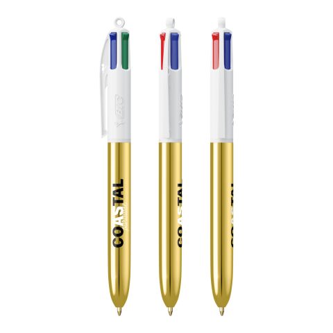 BIC® 4 Colours Shine Kugelschreiber Weiß-gold | 1-farbiger Siebdruck | Schaft-rechts vom Clip | 30.00 mm x 43.00 mm
