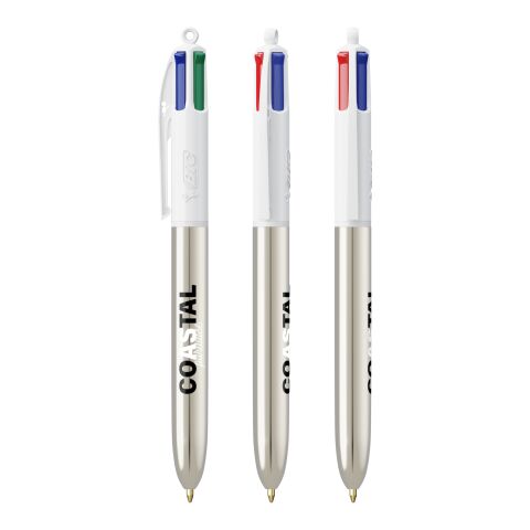 BIC® 4 Colours Shine Kugelschreiber Weiß-silber | 1-farbiger Siebdruck | Upper Part-gegenüber vom Clip | 22.00 mm x 10.00 mm