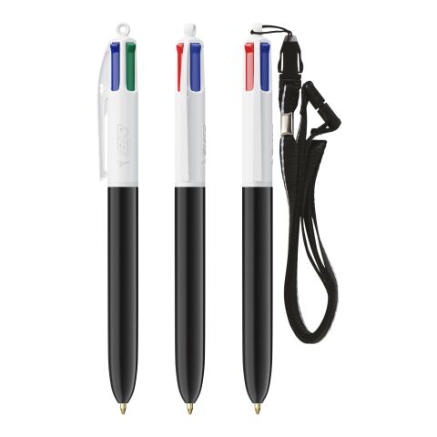 BIC® 4 Colours® ECO + lanyard weiss-schwarz