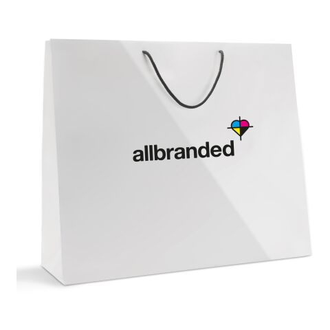 Papiertragetasche 60 x 50 cm mit farbigen Kordeln ohne Werbeanbringung | glänzend | 01 - weiß