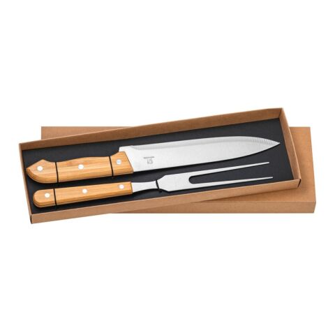 SALSA. Grill-Set aus Bambus und Edelstahl 2-teilig bestehend aus einer Grillgabel und einem Messer Beige | ohne Werbeanbringung