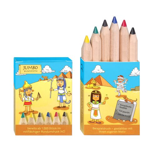 JUMBO Buntstifte, 6er Set, inklusive Rundumdruck ohne Werbeanbringung