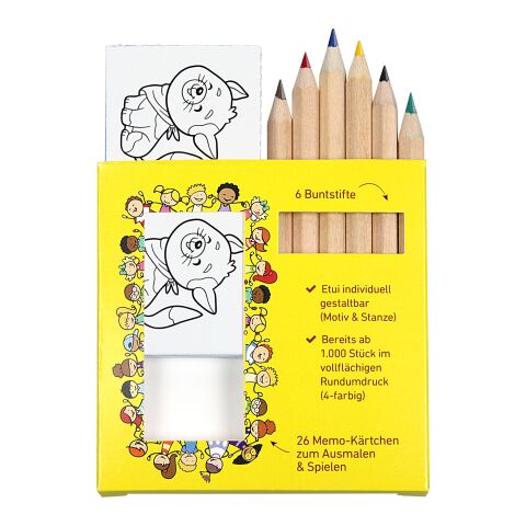 Buntstift Memo-Set, inklusive Rundumdruck, Mal- und Spieleset ohne Werbeanbringung