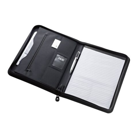 PASZO. A4 Schreibmappe aus PU und Mikrofaser mit linierten Schreibblock Schwarz | ohne Werbeanbringung | Liniert | A4