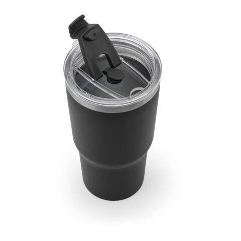 JOYNER M. Kompakter Reisebecher aus Edelstahl (91 % recycelt) mit vakuumisolierter Doppelwand und matter Oberfläche 600 ml Schwarz | ohne Werbeanbringung | Nicht verfügbar | Nicht verfügbar | Nicht verfügbar