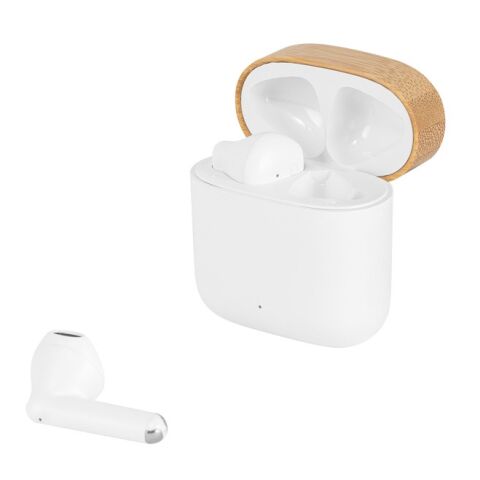 COBAIN. Kabellose Kopfhörer mit 5 Stunden Betriebsdauer aus recyceltem ABS (100 % rABS) und Bambus Weiß | ohne Werbeanbringung