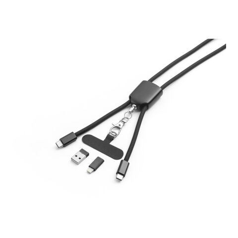 ZEWAIL. Lanyard mit Smartphone-Halterung, USB-C-Kabel und verschiedenen Adaptern aus recyceltem ABS und recyceltem TPE Schwarz | ohne Werbeanbringung | Nicht verfügbar | Nicht verfügbar | Nicht verfügbar