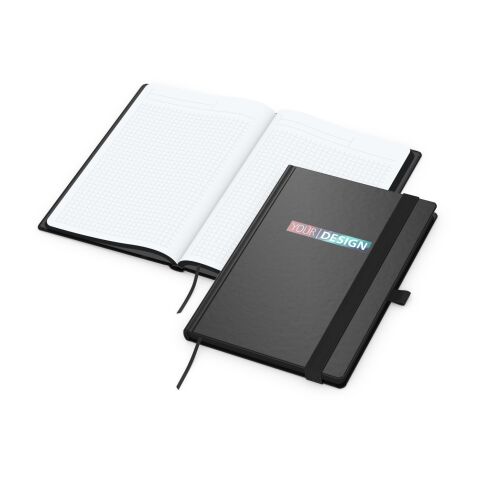 Notizbuch Hardcover Black-Book Ausstattung schwarz Schwarz | DIN A5 | ohne Werbeanbringung | Winkelkaro | Siebdruck-Digital inkl.