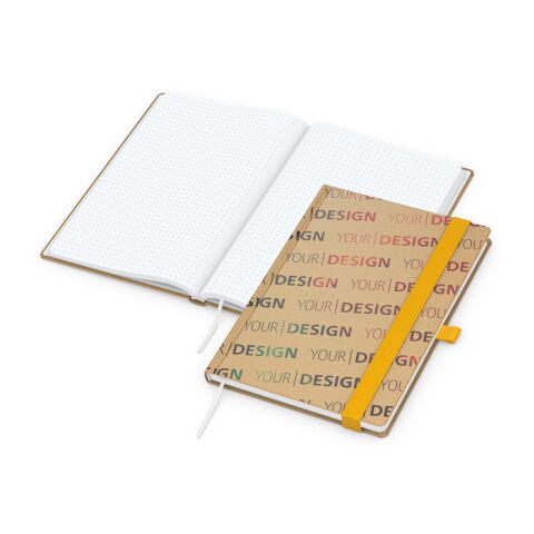 Notizbuch Match-Book Naturpapier-Hardcover individuell bedruckt Gelb | DIN A5 | ohne Werbeanbringung | Braun | Hochweiß/Punktraster