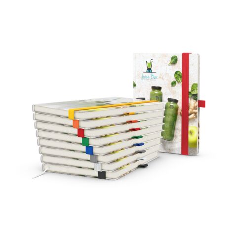 Notizbuch Match-Book Papier-Hardcover individuell bedruckt Gelb | DIN A5 | ohne Werbeanbringung | matt | Cremefarben/Punktraster