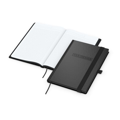 Notizbuch Hardcover Black-Book Ausstattung schwarz Schwarz | DIN A5 | ohne Werbeanbringung | Winkelkaro | Blindprägung inkl.