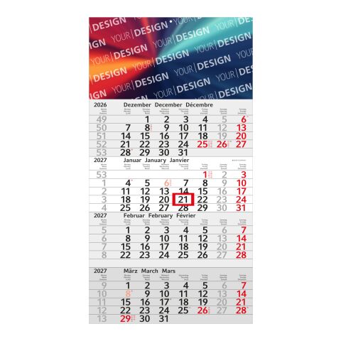 4-Monatskalender Einblatt Budget 4 Schrift modern Rot | 300 × 560 mm | ohne Werbeanbringung