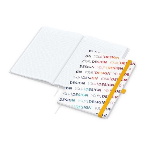 Notizbuch Match-Book Naturpapier-Hardcover individuell bedruckt Gelb | DIN A4 | ohne Werbeanbringung | Weiß | Hochweiß/Winkelkaro