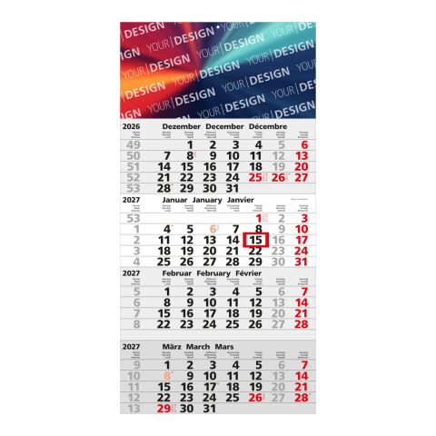 4-Monatskalender Einblatt Mega 4 Post A postoptimiert Hellgrau | 300 × 600 mm | ohne Werbeanbringung