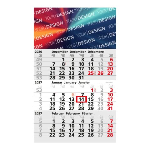 3-Monatskalender Einblatt Solid 3 Schrift klassisch Hellgrau | 300 × 490 mm | ohne Werbeanbringung